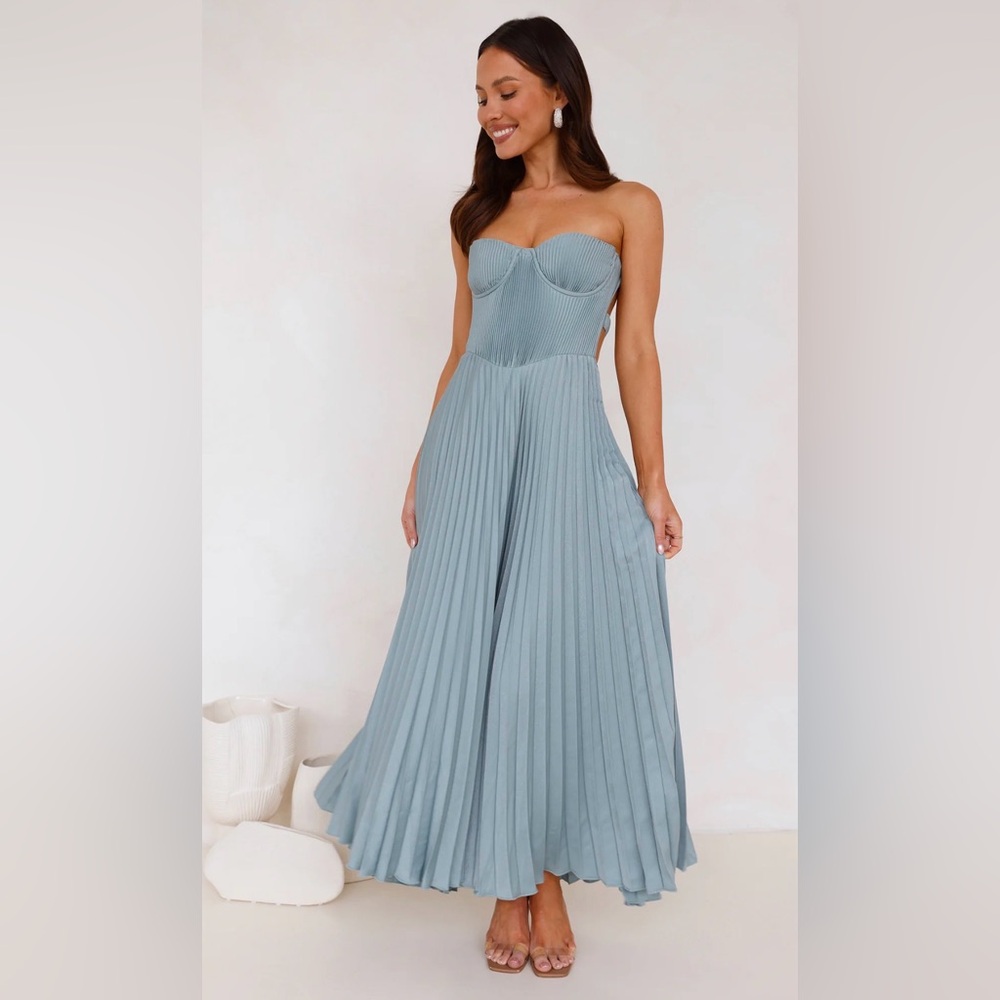 SUNFLOWER SERENITY PLISSE MAXI DRESS SAGE